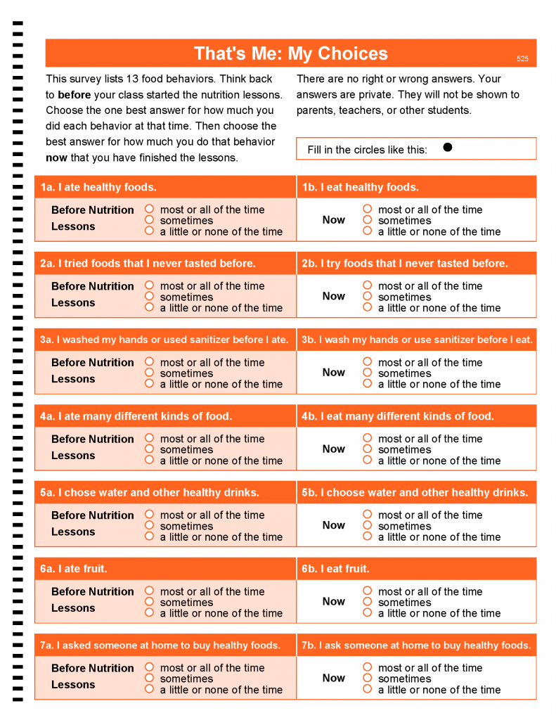 That's Me My Choices Student Survey (525) SNAPEd at Michigan Fitness